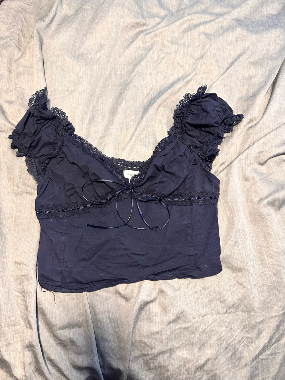 La Hearts Navy Lace-Trim Camisole